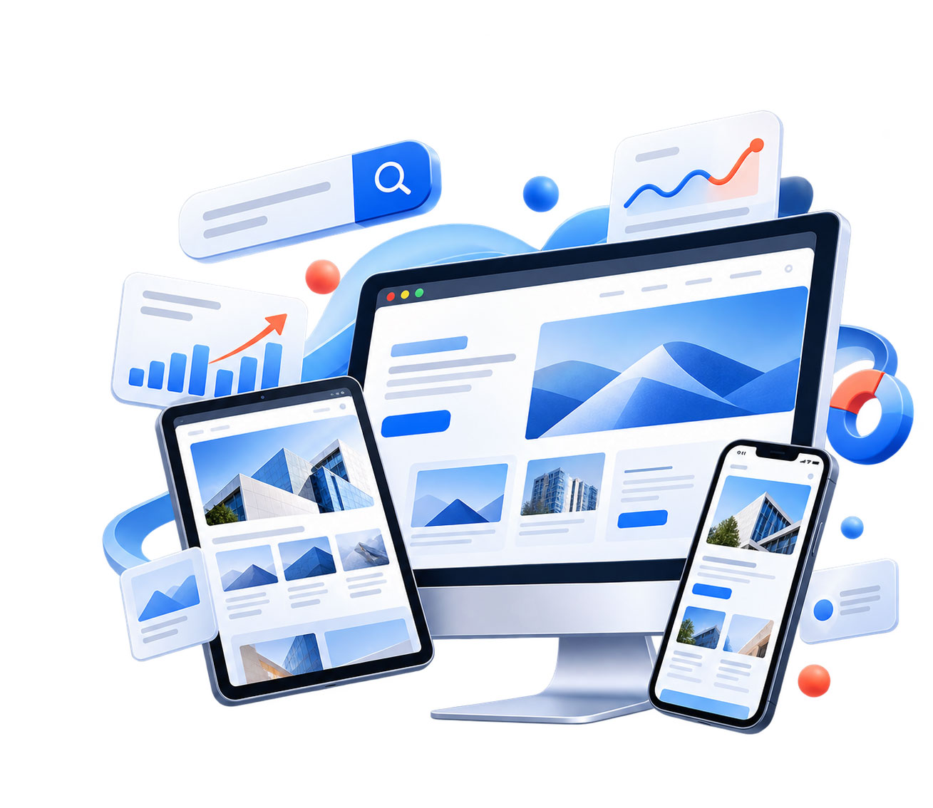 Responsive website design on desktop, tablet and phone